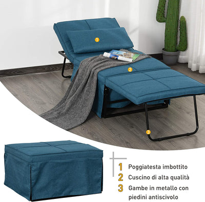 Brandina Pieghevole 2 in 1 Con Cuscino, Trasformabile in Pouf O Letto Singolo Con Schienale Regolabile, Blu