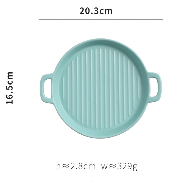 Binaural Baking Tray Pizza Tray round Dish Plate Dish Creative Oven Ceramic Net Celebrity Tableware Microwave Flat Plate