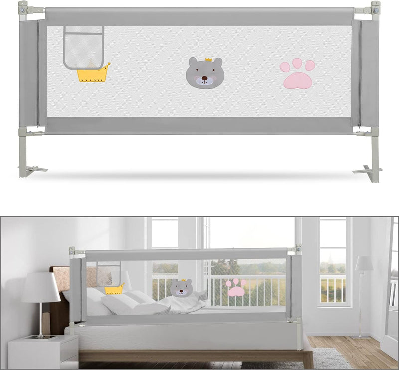 Griglia Di Protezione per Letto Da 180 Cm, Altezza Regolabile 70-98 Cm, Griglia Di Protezione per Il Letto per Bambini, Con Rete Traspirante, Stabile E Facile Da Montare, Colore: Grigio