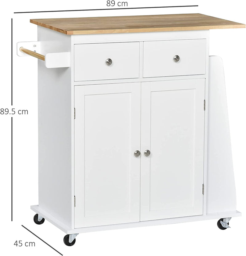 Carrello Da Cucina Portaspezie a 3 Livelli Con 4 Ruote Girevoli, Carrello Portavivande Con Armadietto in Legno, 89X45X89.5Cm, Bianco