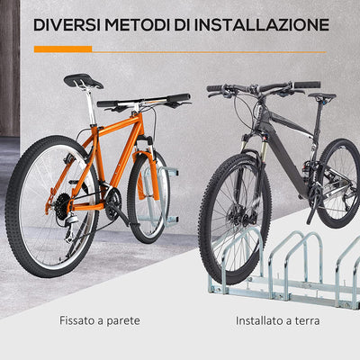 Rastrelliera Portabiciclette Parcheggio per 3 Biciclette in Acciaio, 76X33X27 Cm, Argento