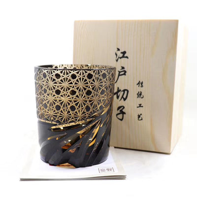 Edo Kiriko Japanese Sake Whiskey Glass Hand Carved Carved Cup Household