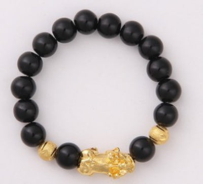 Obsidian 18K Gold Bracelet Six Brave Words on Hand and Little Pearl Transport Gifts Wholesale