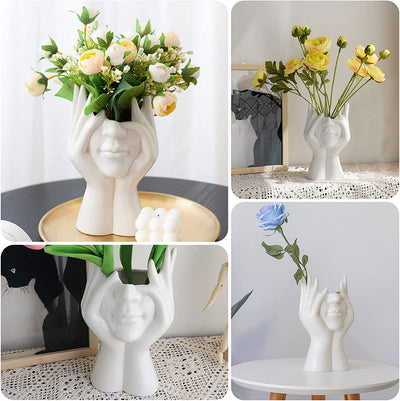 Vaso per Il Viso in Ceramica, Vaso Di Fiori Bianco per L'Arredamento, Forma Femminile Testa a Metà Corpo Busto Vasi Minimalismo Decorativo Moderno Stile Nordico Vaso Di Fiori (A)