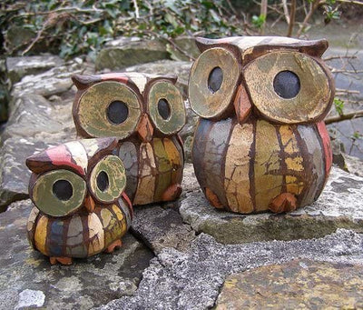 Set of 3 Shabby Chic Owls 11, 9 and 7Cm Hand Made, Fair Trade by