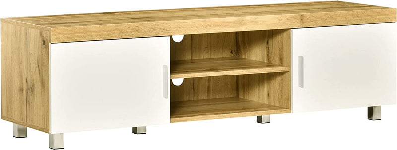 Mobile TV Con 2 Armadietti, 2 Fori Passacavi E 2 Ripiani in Legno MDF, Mobiletto Bianco per TV Fino 63", 140X40X41.5Cm