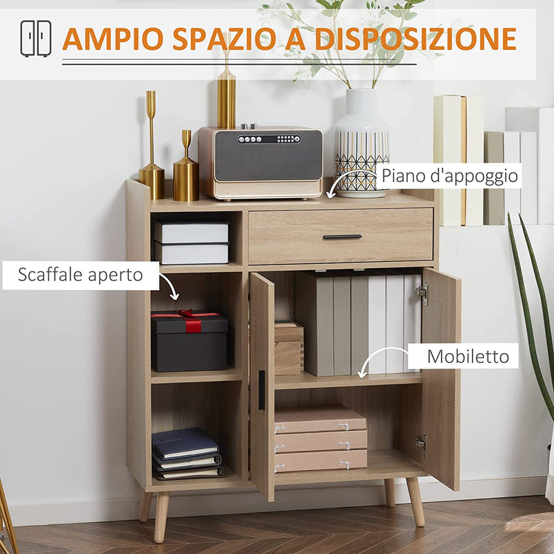 Credenza Moderna Con Armadietto E Cassetto, Mobile Multiuso in Legno per Cucina E Salotto, 80X30X96.5Cm