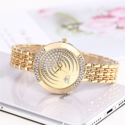 Full Diamond Fashion Alloy Set Creative Dial Steel Band Casual Wrist Watch