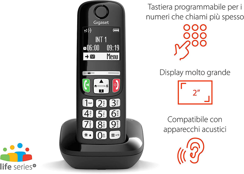 E275 Il Nuovo Telefono Cordless Dai Tasti Grandi, Numeri Grandi E Suonerie Forti. Nero, Italia