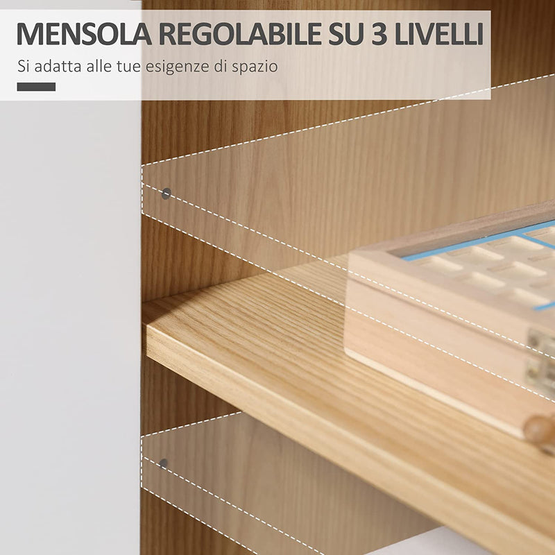 Mobiletto Multiuso Moderno in Truciolato E Legno Di Pino Con Ripiano Interno Regolabile Su 3 Livelli, Mobile per Ingresso Soggiorno Cucina E Bagno, 77X35X77.5 Cm