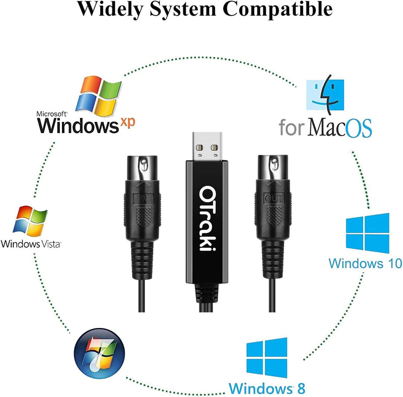 Cavo Midi USB Interfaccia Converter 5 PIN in Out Midi to USB Adapter Connettore Compatibile per Keyboard Tastiera Strumento a Telefono PC Laptop Music Studio (2M)