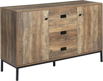 Credenza Moderna in Truciolato E Metallo per Cucina E Soggiorno Con 2 Armadietti a 2 Ante Con Ripiani Regolabili E 3 Cassetti, 120X39.5X77 Cm, Marrone