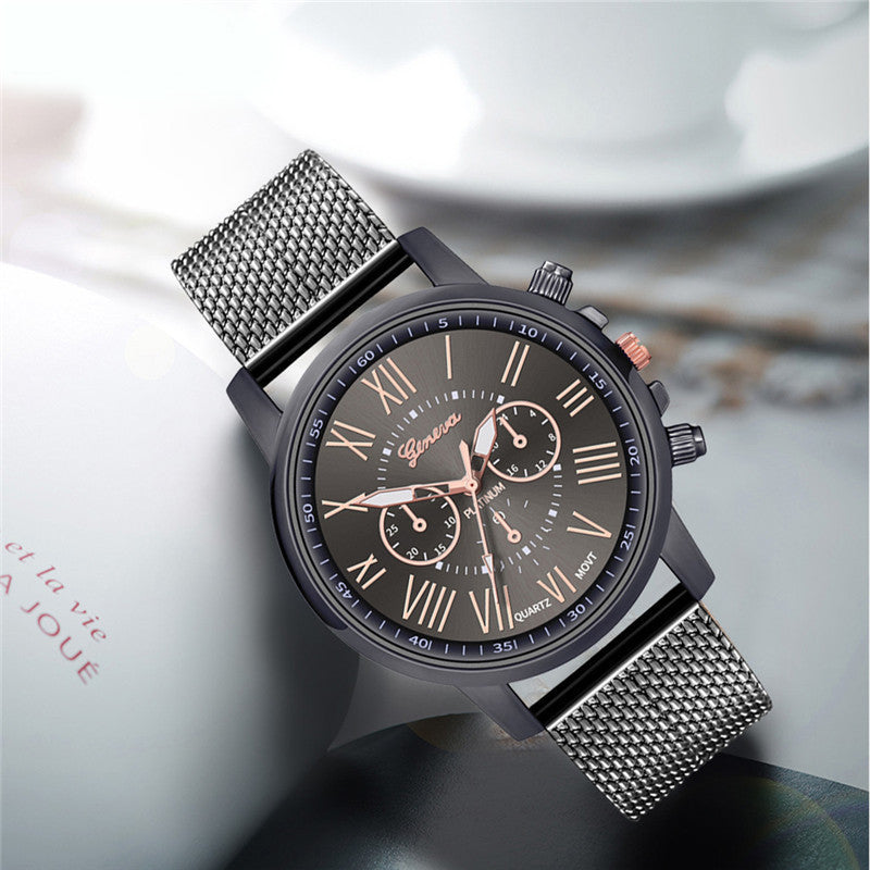 Dual-Faced Roman Numeral Mesh Band Quartz Unisex Watch