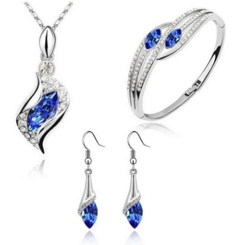 New Angel Elf Earrings Necklace Bracelet Three-Piece Austria Crystal Alloy Jewelry Set Wholesale