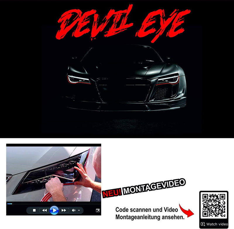 Devil Eye Película Lamina Para El Borde De Los Faros Autoadhesivo Tuning Accesorios Para El Coche Tiras Decorativas Rojo KX004