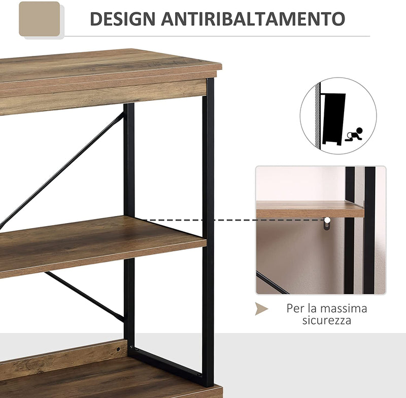 Scaffale Libreria in Stile Industriale, Mobile Multiuso in Legno Marrone E Metallo Nero, 80X36X81.3Cm