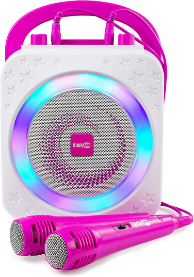 10-Watt Karaoke Bluetooth Karaoke Machine Con Due Microfoni, Effetti Vocali E Luci a LED - Rosa