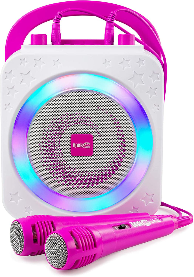 10-Watt Karaoke Bluetooth Karaoke Machine Con Due Microfoni, Effetti Vocali E Luci a LED - Rosa