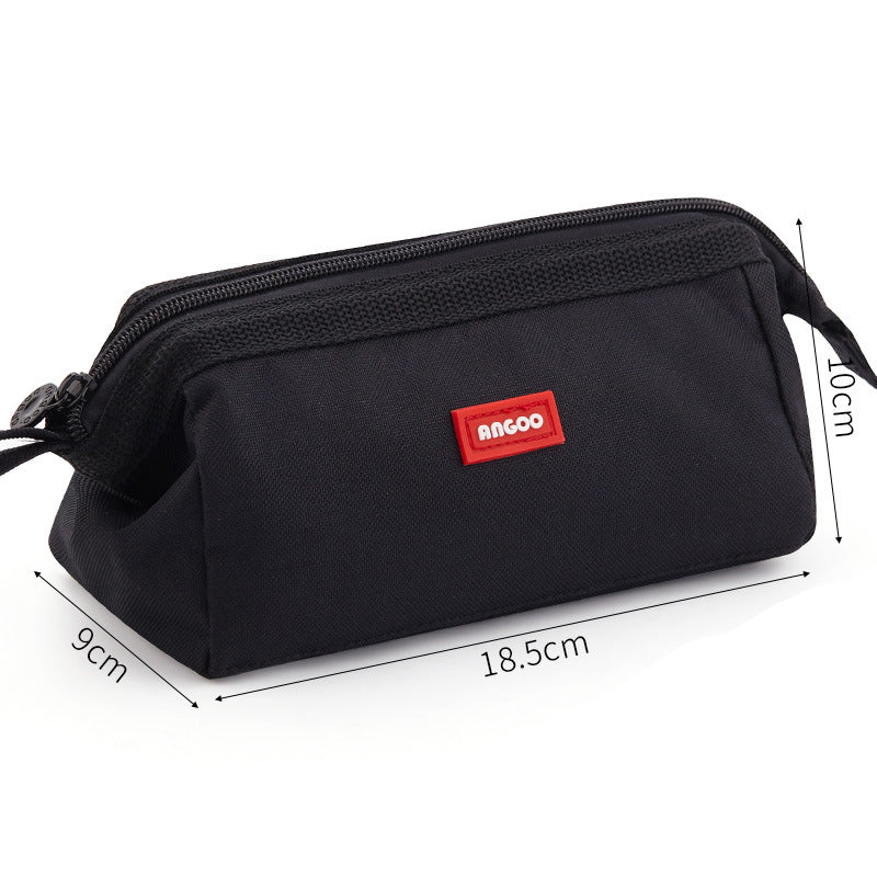 Large-Capacity Canvas Pencil Case, Double Zipper, High Stationery Box