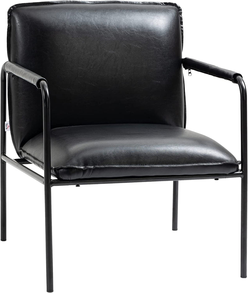 Poltroncina Da Camera in Finta Pelle PU E Acciaio, Poltrona Imbottita in Stile Industriale per Salotto E Ufficio, 60X59X78Cm, Nero