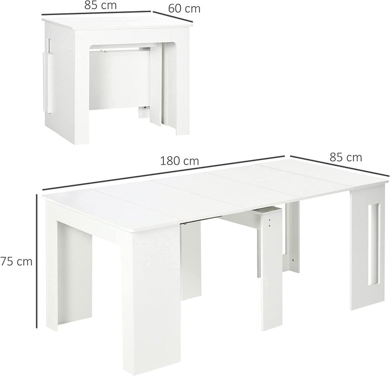 Tavolo Pieghevole Da Pranzo Max 6 Persone per Spazi Limitati, in Truciolato E Acciaio, 180X85X75 Cm, Bianco