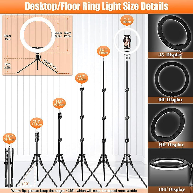 12.6” Ring Light Professionale Grande: Luce per Selfie Fotografia Trucco Tik Tok Youtube, Lampada Con 40 Modalità & 13 Luminosità, 59" Treppiede Luce Ad Anello LED Con Telecomando, Altezza 1M88/74"