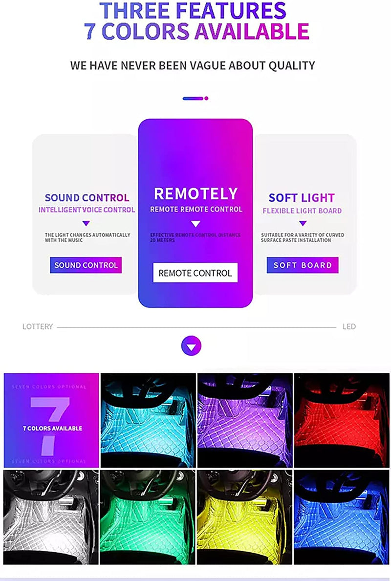 SMART APP BLUETOOTH 4 STRISCE 48 LED COLORI INTERNI AUTO RGB LUCI ADESIVE STRISCIA CON USB IMPERMEABILE MICROFONO