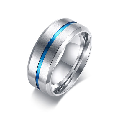 Titanium Steel Men'S Ring Blue Stainless Steel Joint between Grooves