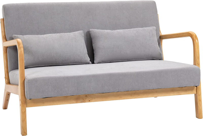 Divano 2 Posti Moderno E Salvaspazio in Legno Con Cuscini, Seduta Imbottita E Tessuto Effetto Velluto, 122X71X76 Cm, Grigio