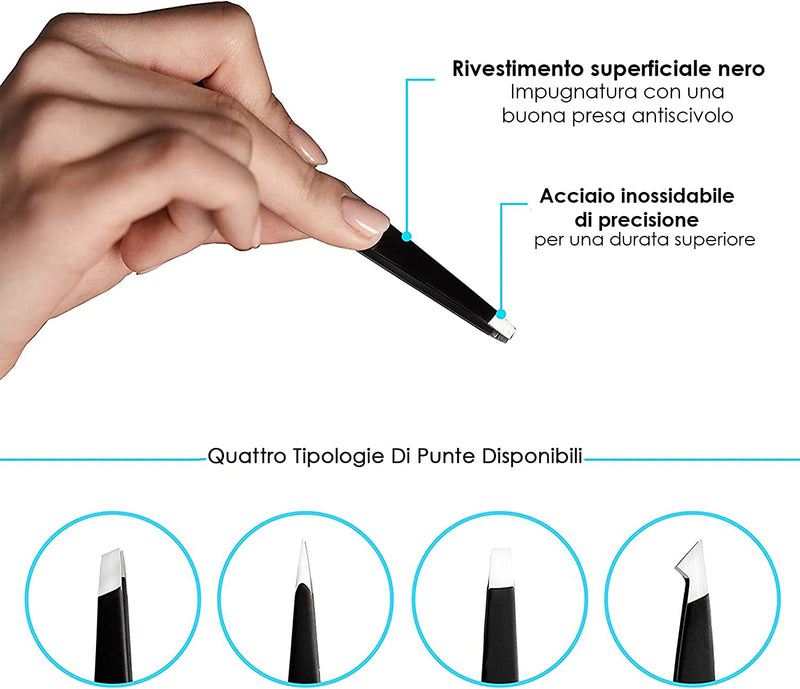 Pinzette Sopracciglia Professionali - Punta in Acciaio Inossidabile Pinzetta per Sopracciglia per Rimozione Punti Neri Appuntito E Inclinato Pinzette per Zecche per Uomini E Donne - Set Di 4