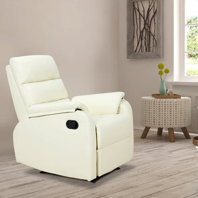 Poltrona Relax per Interni, Reclinabile Manualmente Con Cuscino Imbottito, in Similpelle E Acciaio, 75X82X99 Cm, Crema