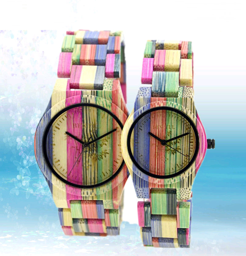 Colored Bamboo Wood Carving Couple Watch