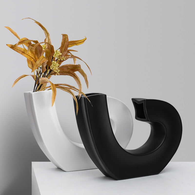 Modern Nordic Light Luxury Hook-Shaped Note Ceramic Vase Ornaments