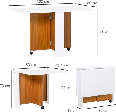 Tavolo Da Pranzo Design Moderno Pieghevole Con Ruote 120 × 80 × 73Cm