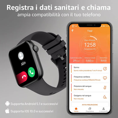 Smartwatch, 1,95'' Orologio Smartwatch Uomo Donna Con Contapassi Sonno Stress Cardiofrequenzimetro Da Polso, Smart Watch Con Contapassi, 119 Modalità Sportive Orologio Fitness per Android Ios