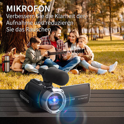 Videocamera, 4K, 36 MP, per Fotocamera Digitale Youtube 30 FPS, Schermo IPS Girevole a 270°, Con Zoom Digitale 18X, Treppiede, 32G SD & Batterie