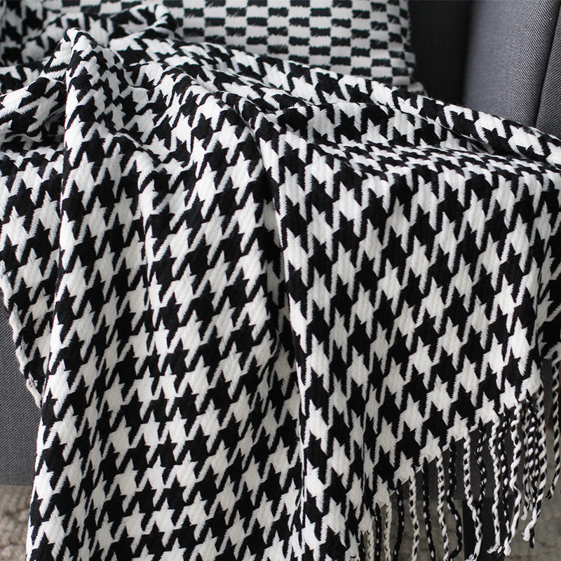 Houndstooth Tassel Woolen Blanket