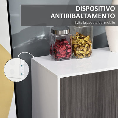 Mobiletto Armadietto Multiuso per Soggiorno, Cucina, Ufficio, 2 Cassetti E 2 Armadietti Con Apertura a Pressione, Grigio