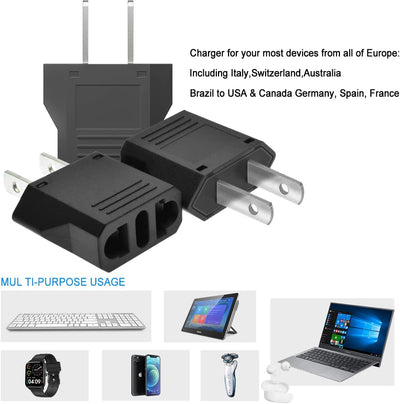 【3 Pezzi 】Adattatore Da Viaggio, Adattatore per Pina Europea a Americana, Adattatore per Spina Italiana a USA, Adattatore Universale per Europa/Usa/Us/Cina/Giappone/Canada/Messico