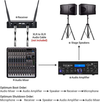 Microfono Wireless UHF Professionale Dinamico Doppio Microfono Senza Fili, Sistema Di Microfono a Mano, Set per Karaoke, Feste, DJ, Chiesa, Matrimonio, Riunione, Lezione, 60 Metri