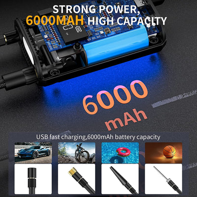 6000Mah Mini Compressore Aria Portatile Auto, 150PSI Gonfiatore Bici Elettrico Con Schermo LCD Digitale E Torcia LED, Pompa Elettrica per Bicicletta, Auto, Moto, Monopattino, Palloni