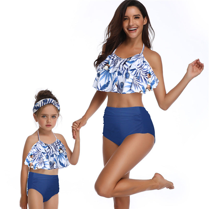 European and American Swimsuits Printed High Waist Bikini Parent-Child Swimwear