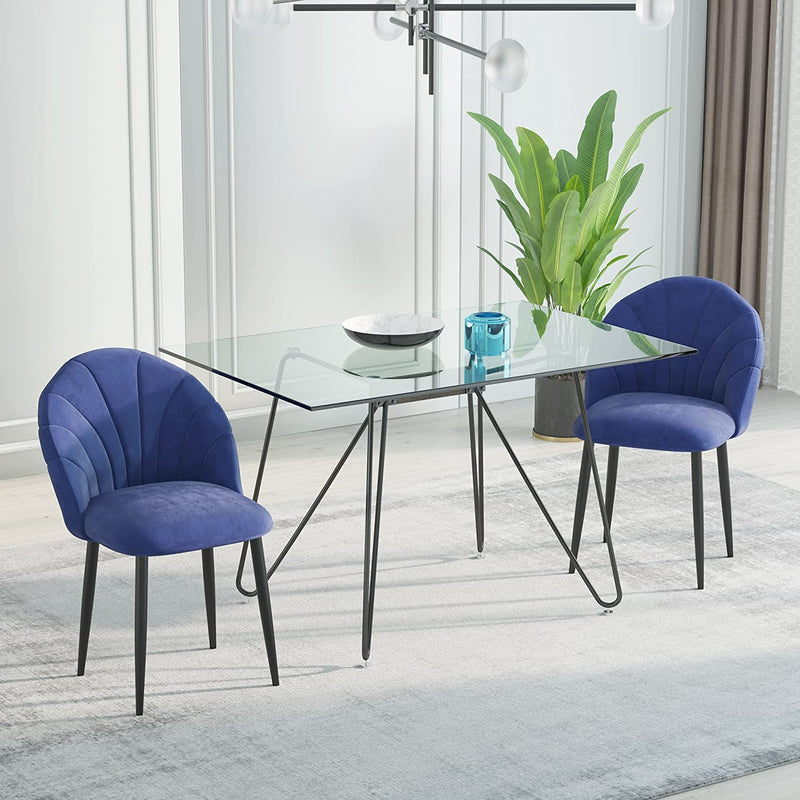 Set 2 Sedie Sala Da Pranzo E Soggiorno Imbottite, Design Nordico Ed Ergonomico in Metallo E Velluto Blu, 52X54X79 Cm