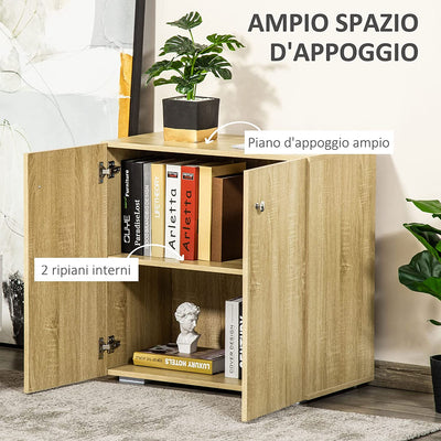 Mobiletto Multiuso a 2 Ante, Mobiletto Soggiorno O Ufficio in Legno Con Maniglie in Alluminio, 70X39X70Cm