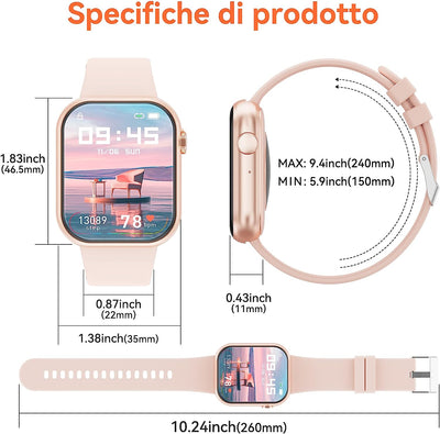 2023 Smartwatch Uomo Donna, 1,85'' Schermo Orologio Smartwatch Con Chiamata Bluetooth E Risposta Vivavoce, Smart Watch Con Contapassi, Cardiofrequenzimetro Da Polso, Orologio Fitness per Android Ios