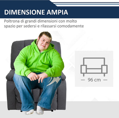 Poltrona Relax Manuale per Soggiorno O Camera Da Letto, Poltrona Reclinabile 150° Moderna in Tessuto Grigio, 96X99X104Cm