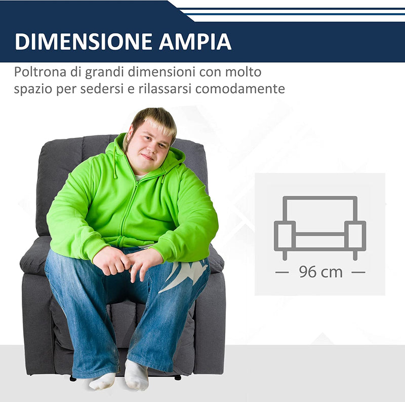 Poltrona Relax Manuale per Soggiorno O Camera Da Letto, Poltrona Reclinabile 150° Moderna in Tessuto Grigio, 96X99X104Cm