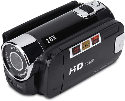 Videocamera Digitale HD Videocamera Digitale Videocamera Full HD 270 ° Rotazione 1080P 16X Videocamera Digitale Ad Alta Definizione Videocamera DV Videocamera 1080P(Eu-Nero)