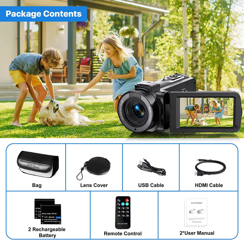 Videocamera Digitale FHD 1080P Camcorder 30FPS Vlogging Camera per Youtube 16X Zoom Digitale E IR Visione Notturna 3.0" IPS Schermo Videocamera Camcorder Con 2 Batterie E Telecomando