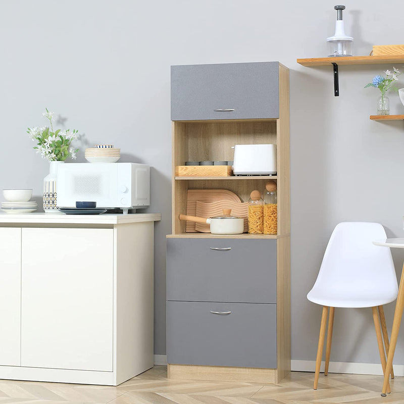 Credenza Moderna per Cucina Con 2 Cassetti E Armadietto, Mobile Dispensa per Microonde E Macchina per Caffè, Grigio